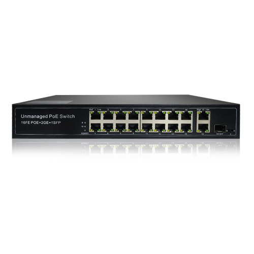 16-Port 10/100M POE Switch With Uplink 2 Gigabit RJ45 port+1Gigabit SFP port