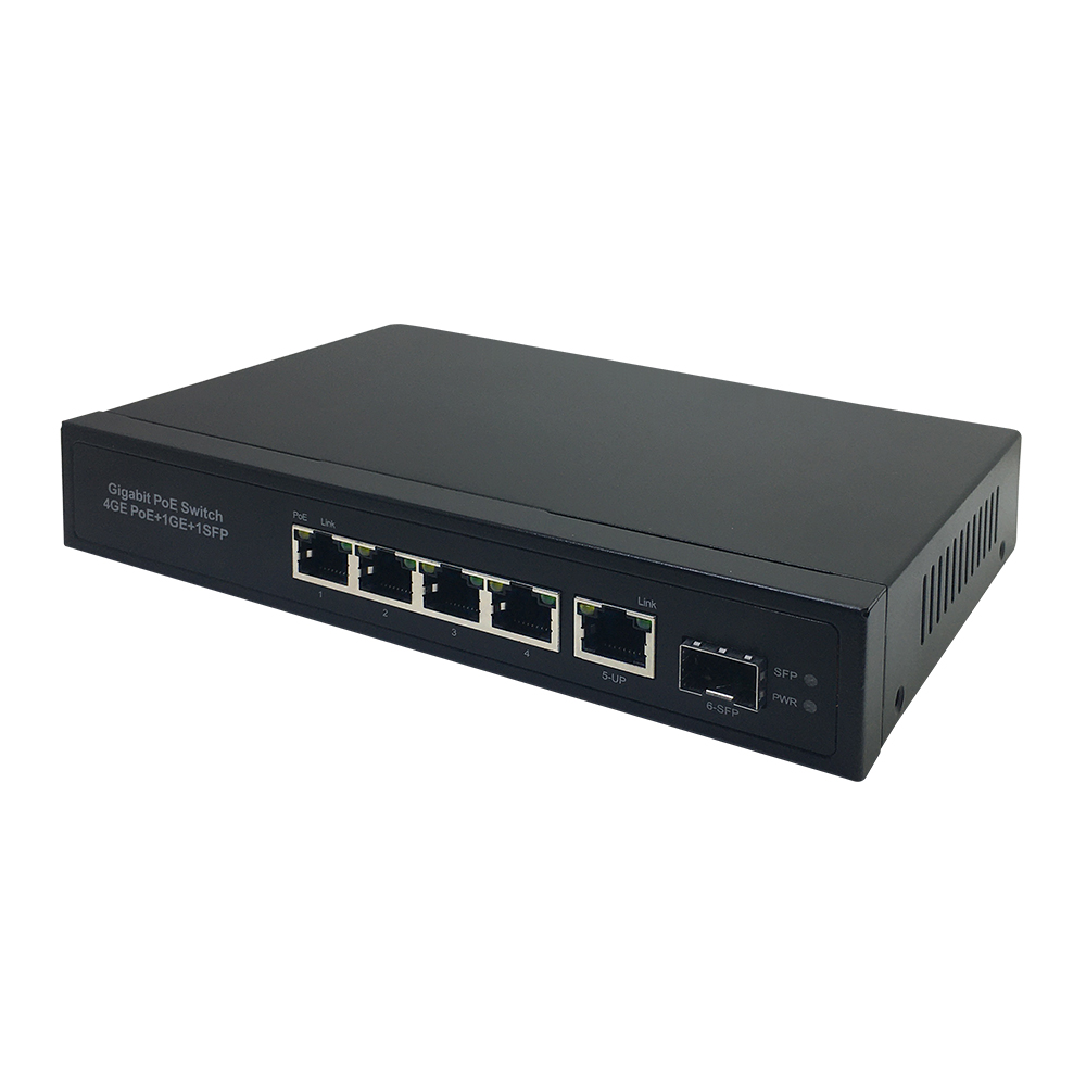 Customize Full Gigabit 4 port poe switch 1GE+1SFP uplink for IP Camera