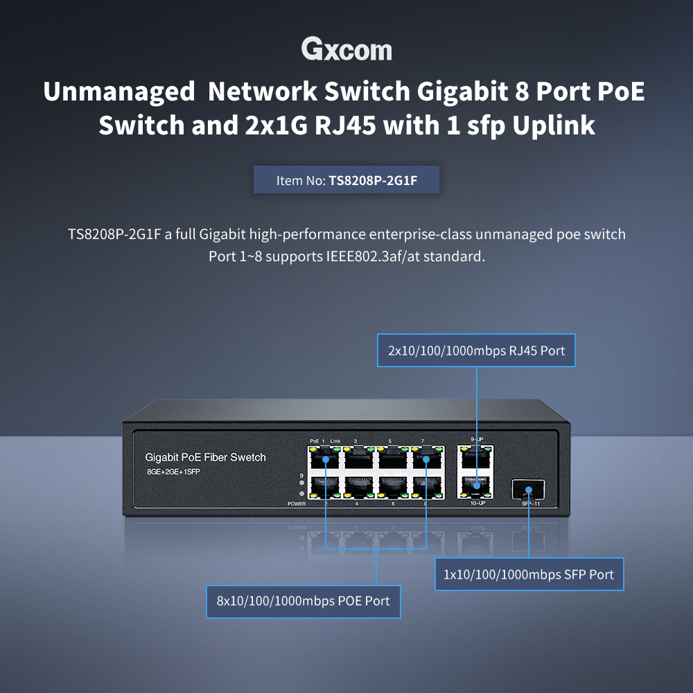 OEM Unmanaged Desktop Network Switch 8 port poe Switch with 2 uplink