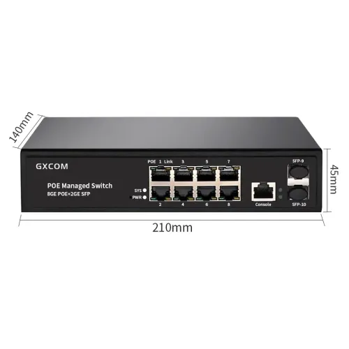 OEM 24V 1000Mbps Passive Network PoE Switch 8 Port+2 Gigabit SFP Uplink Ports