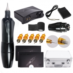 Tattoo kit ctg009 Pen Rotary Tattoo Machine with custom tattoo Power Supply 20Pcs Cartridges Needles Foot Pedal with Big Case