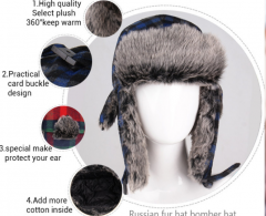 Ushanka Winter bomber hat Fur Trapper plaid Hat