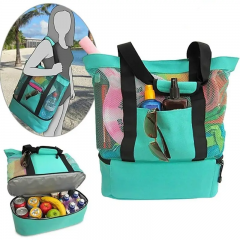 Outdoor Insulated Mesh Beach Tote Pool Bag with Cooler
