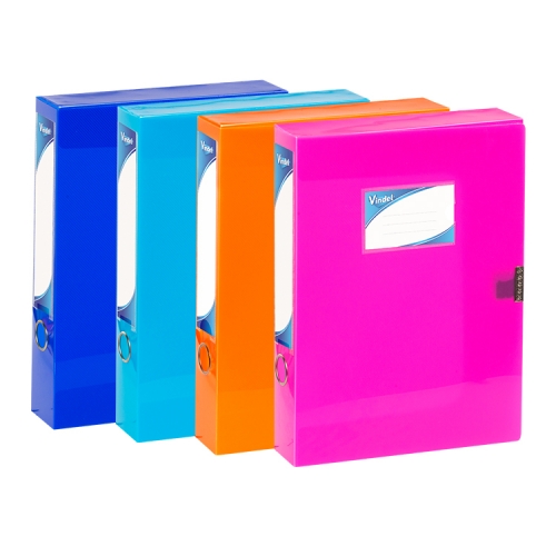 NEON Box File with Velcro Closure and Ring Pull, PP A4