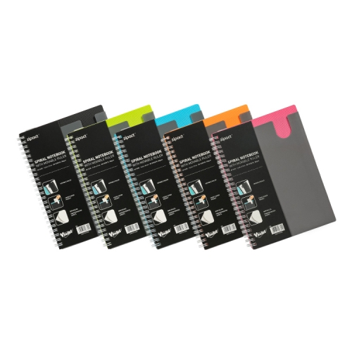 Spiral Notebooks with Front Pocket, Movable Ruler, 80 Sheets, A4, Zipact