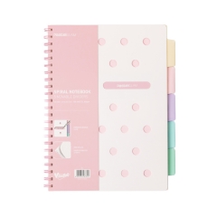 Spiral Notebooks with 5 Dividers, 100 Sheets, A4, PastelGLAM