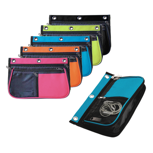 Expandable Binder Pencil Pouches, 3 Rings, Zipact