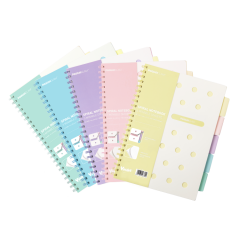 Spiral Notebooks with 4 Dividers, 100 Sheets, A5, PastelGLAM