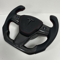 Forged Carbon Fiber Performance Steering Wheel with Leather & Alcantara Suede for Tesla