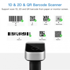 Eyoyo 1D 2D QR Wireless Barcode Scanner, Compatible with Bluetooth Function & 2.4GHz Wireless & Wired Connection, CCD PDF417 Data Matrix Bar Code Reader for iPad, iPhone, Android Phones, Tablets