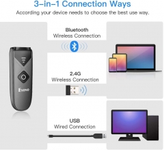 Eyoyo Bluetooth Barcode Scanner, Mini Portable Barcode Reader with USB Wired/Bluetooth/ 2.4G Wireless Connection 1D 2D QR PDF417 Data Matrix Image Scanner for iPad, iPhone, Android, Tablets PC