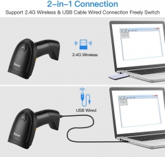 Eyoyo Wireless 1D Barcode Scanner, Handheld 2-in-1 2.4GHz Wireless & USB Wired Connection Barcode Reader 1D Image Scanner with USB Receiver Work with Computer PC POS for Warehouse Supermarket