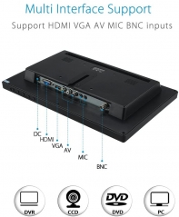 Eyoyo 12 Inch 16:9 Mini TFT LCD HDMI HD Monitor Screen 1366x768 Resolution with HDMI VGA BNC AV Input for PC Display