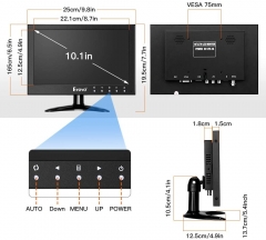 Eyoyo 10 Inch CCTV Monitor EM10Y HDMI Display Portable LCD Monitor 1080x600 HD IPS Screen 500cd/㎡ High Brightness with HDMI/AV/VGA/USB/BNC Input for PC/DVR/DVD/Surveillance Security Camera