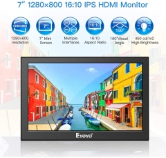 Eyoyo EM07H 7 inch Small HDMI LCD Monitor Portable IPS Screen 1280x800 16:10 Support HDMI VGA AV BNC Inputs