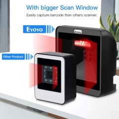 Eyoyo Hands-Free 2D QR Barcode Scanner, Omnidirectional Desktop Automatic 1D Barcode Reader Big Scan Window to Read PDF417 on ID Card, Driver's License, Passport for Supermarket Library Retail Store