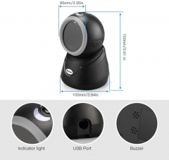 Eyoyo EY-6052 2D Desktop Barcode Scanner, Automatic Image Sensing Omnidirectional Hands-Free Scanner with USB Connection, Scan 1D QR Barcodes from Screen Barcode Reader for Supermarket Library Retail Store