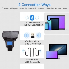 Eyoyo EY-016P Upgraded Eyoyo 2D Ring Barcode Scanner Bluetooth, USB Wired & 2.4G Wireless & Bluetooth Mini Wearable Bar code Scanner, 1D 2D QR Image Barcode Reader PDF417 Data Matrix for iPhone, Andriod, Tablet, PC