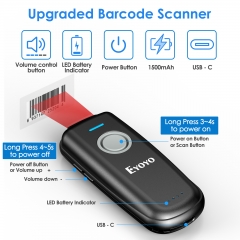 Eyoyo Mini 1D Bluetooth Barcode Scanner Wireless, With Power On/Off Button, Volume Up/Down Button,1500mAh Rechargeable Battery, Portable Bar Codes Reader for Windows, Mac Computer, Android, iOS Phones