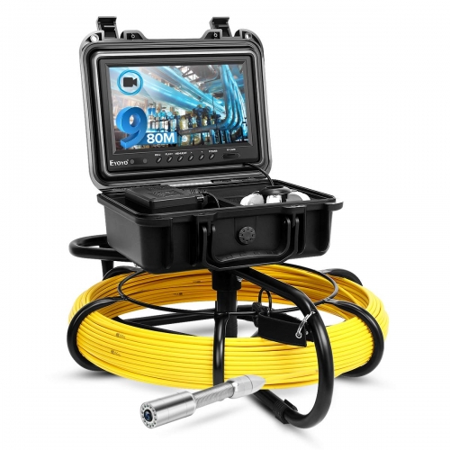 Eyoyo Pipeline Endoscope Inspection Camera 80M/262.5ft Underwater Industrial Pipe Sewer Drain Wall Video Plumbing System with 9 Inch LCD Monitor 1000TVL DVR Recorder Snake Cam and 8GB SD Card Included