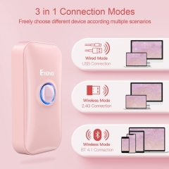 Eyoyo Mini 1D Bluetooth Barcode Scanner, 3-in-1 Bluetooth & USB Wired & 2.4G Wireless Barcode Reader Portable Bar Code Scanning Work with Windows, Android, iOS, Tablets or Computers(Pink)