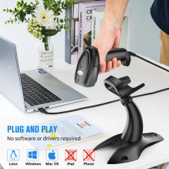 Eyoyo USB Wired 1D Barcode Scanner with Adjustable Stand, Handheld Bar Code Scanner Reader, Plug &Play, Fast &Precise, 2M Ultra Long Cable for Library Book Retail Store, Warehouse Inventory,POS System