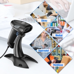 Eyoyo USB Wired 1D Barcode Scanner with Adjustable Stand, Handheld Bar Code Scanner Reader, Plug &Play, Fast &Precise, 2M Ultra Long Cable for Library Book Retail Store, Warehouse Inventory,POS System