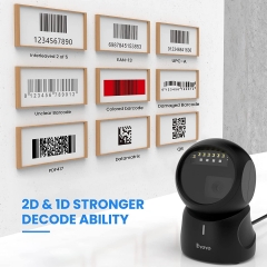 Eyoyo 2D QR Desktop Barcode Scanner, with Automatic Sensing Scanning Omnidirectional Hands-Free Barcode Reader QR Screen Scanning Platform Scanner for POS PC Supermarket Bookstore Library Retail Mall