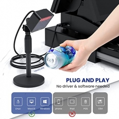 Eyoyo 1D 2D Hands-Free Barcode Scanner with Height Adjustable Stand, Omni-Directional Presentation Desktop Bar Code Scanner with Automatic Sensing Scanning for POS Checkout Counter Book Library Retail