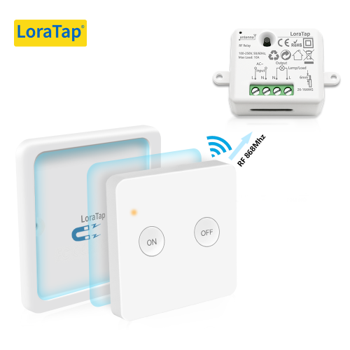 LoraTap Wireless Wall Switch Kit, 868Mhz Radio Transmitter, 200M Range, Back and forth, Remote Control, ON/OFF Remote Control for Lamp