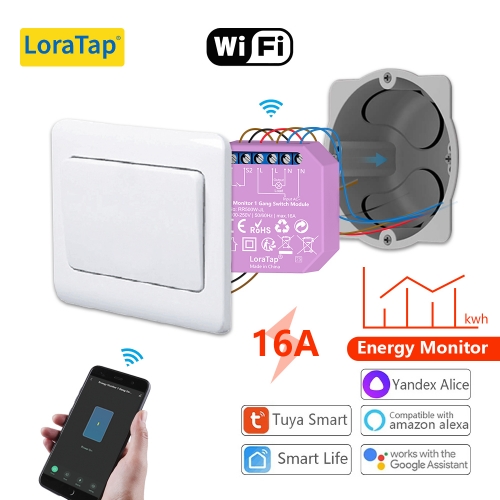 LoraTap Power Energy Monitoring Estimate 1，2 Gang Switch Relay Breaker Module Tuya Smart Life App Remote Control Automation