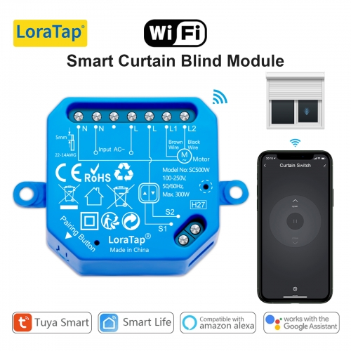 LoraTap Tuya Smart Roller Shutter Curtain Blinds Switch Tubular Motor Remote Control by Google Home Alexa App Voice Operation