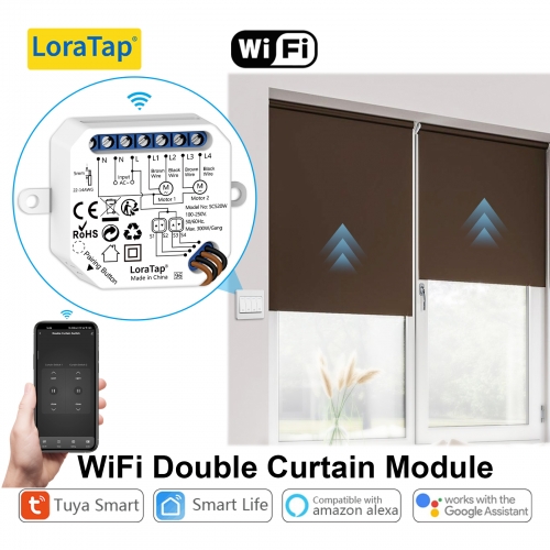 LoraTap Tuya Smart Life Double Curtain Blinds Switch Module for Roller Shutter Electric Motor Voice Control by Google Home Alexa