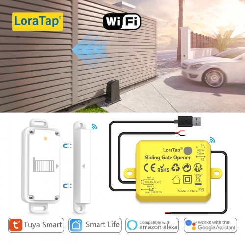 LoraTap Tuya Smart Life Sliding Gate Motor Opener Controller Waterproof IP65 Door Sensor USB Charge Work With Google Home Alexa