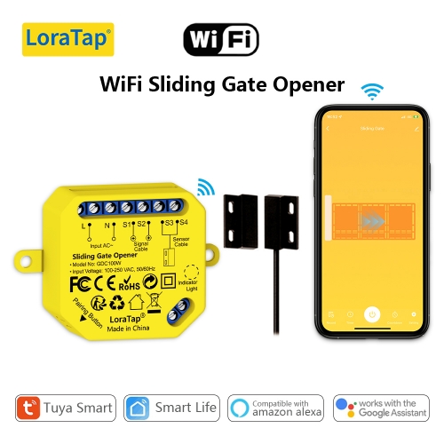 LoraTap WiFi Sliding Gate Motor Opener Controller Switch Tuya Smart Life Opening Home Remote Alexa Garage Door