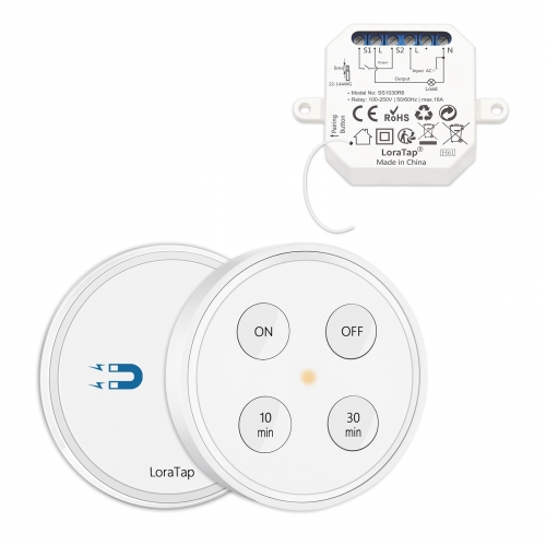 LoraTap Kit Interrupteur sans Fil, avec Minuterie 10min 30min, Va et Vient Parallèle, Récepteur 2500W, Emetteur Radio 868Mhz, Commutateur Mural pour E