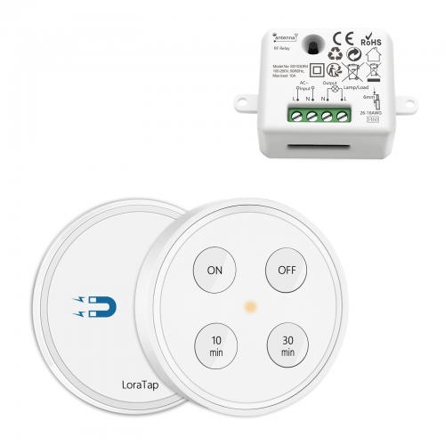 LoraTap Kit Interrupteur sans Fil, avec Minuterie 10min 30min, Récepteur 2500W, Emetteur Radio 868Mhz, Va et Vient, Commande à Distance Mural pour Ecl