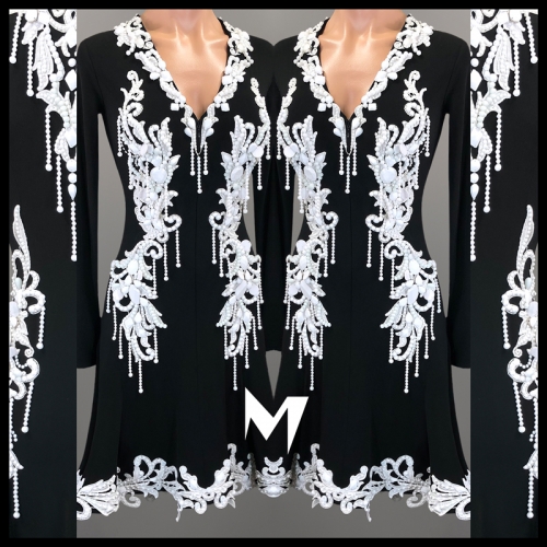 [SOLD] Beaded Lace Motif Black & White Dress #L011