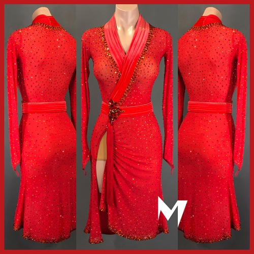 [SOLD] Fully Crystallized Red Wrap Dress #L019