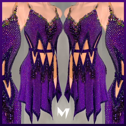 [SOLD] Fully Crystallized Purple Panel Dress #S019