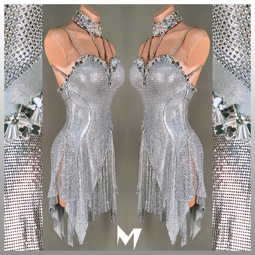 [SOLD]Silver Crystal Mesh Metallic Dress #L047