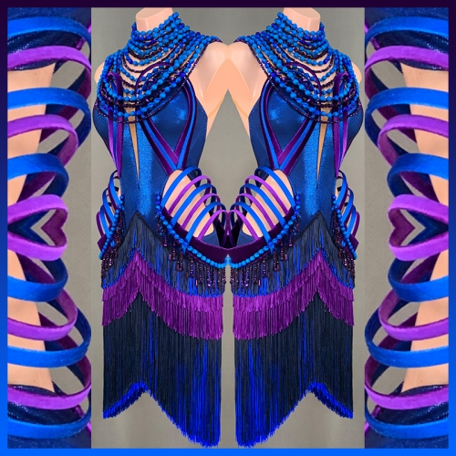 [SOLD] Blue and Purple Fringe Dress #S027