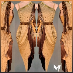 [SOLD] Tan and Leopard Drape Dress #L060