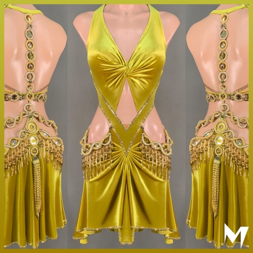 [SOLD] Mustard Yellow and Gold Twist Dress #S066