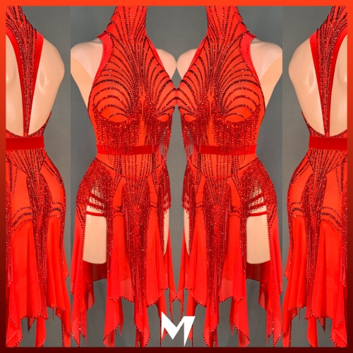 [SOLD] Crimson Red Turtleneck Pointed Panel Dress #S071