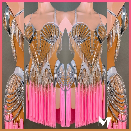 [SOLD] Silver and Pink Tassel Fringe Dress #L062