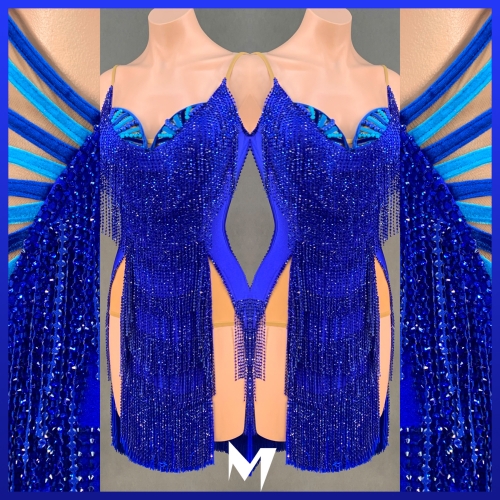 [SOLD] Sapphire Blue Crystallized Fringe Dress #S085