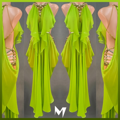 Lime Green and Gold Chiffon Dress #S083
