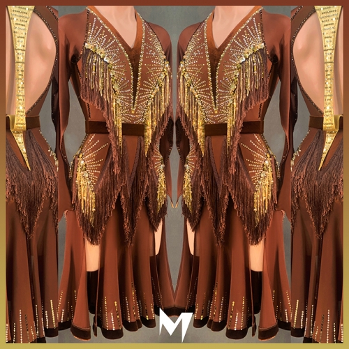 Brown and Gold Fringe Dress #L050
