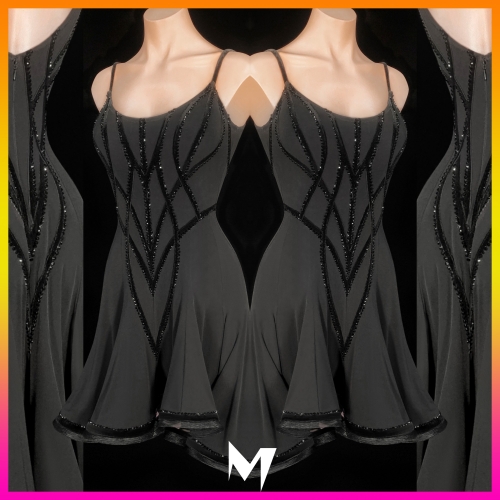 [SOLD] Velvet Embellished Black Dress with Tricolor Neon Lining #S134